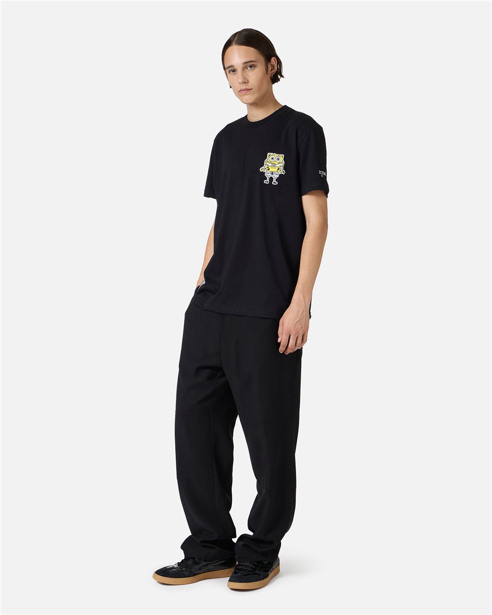 Regular fit black T-shirt with SpongeBob patch and Iceberg logo label - Iceberg - Official Website