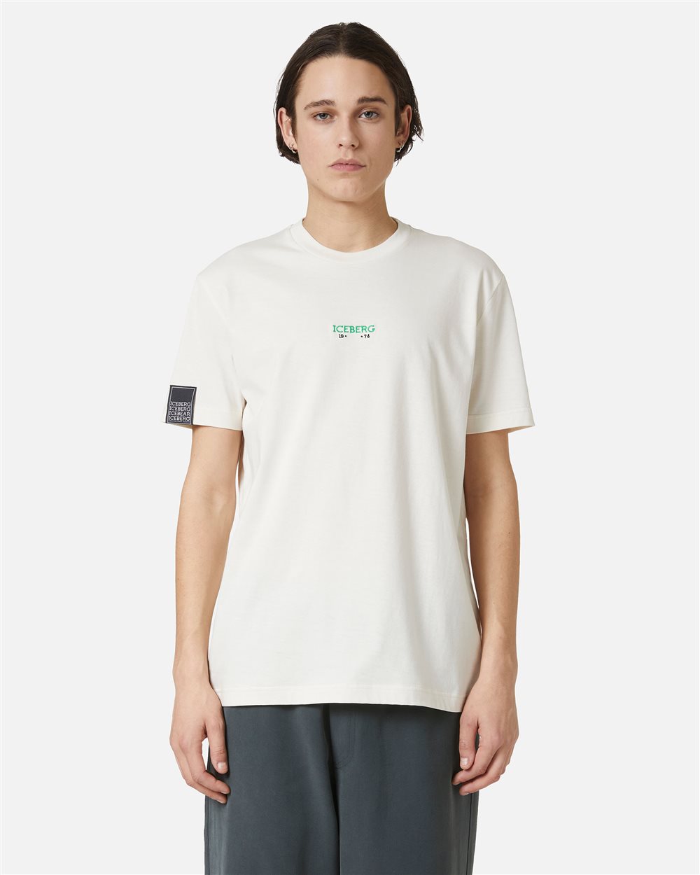 Vanilla regular fit T-shirt with Iceberg logo embroidery and Bear print on the back - Iceberg - Official Website