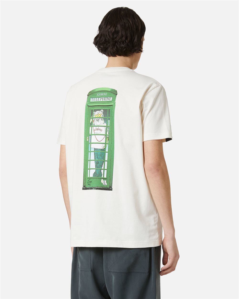 Vanilla regular fit T-shirt with Iceberg logo embroidery and Bear print on the back - Iceberg - Official Website