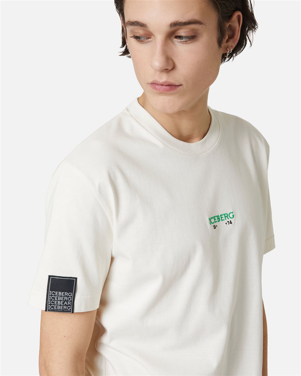 Vanilla regular fit T-shirt with Iceberg logo embroidery and Bear print on the back - Iceberg - Official Website