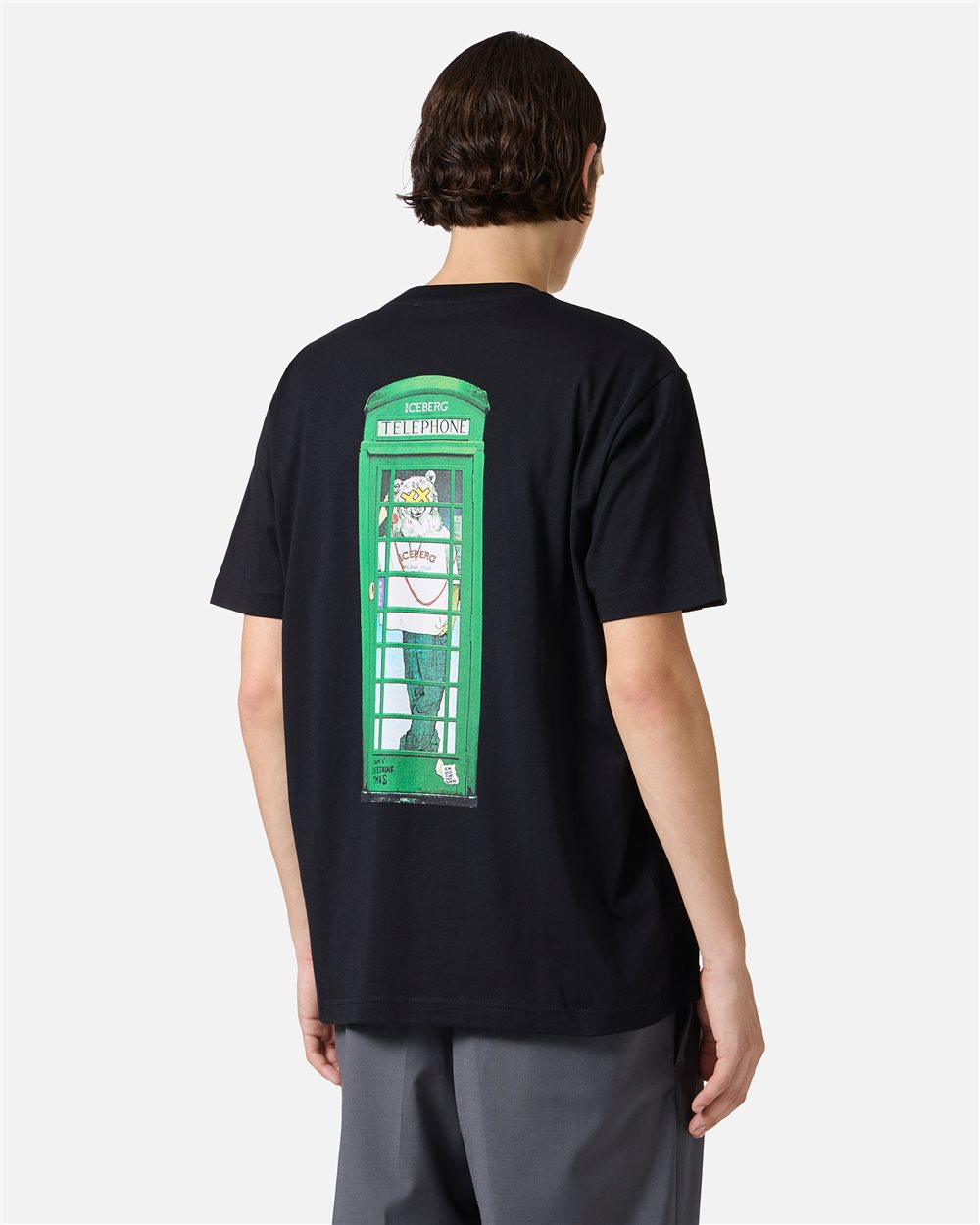 Regular fit black T-shirt with Iceberg logo embroidery and Bear print on the back - Iceberg - Official Website