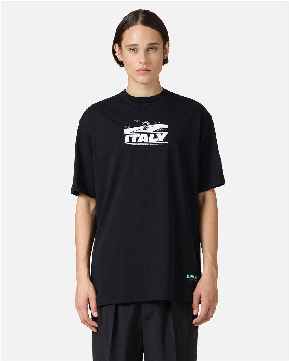 Relaxed fit black T-shirt with Peanuts prints and Iceberg embroidery - Iceberg - Official Website