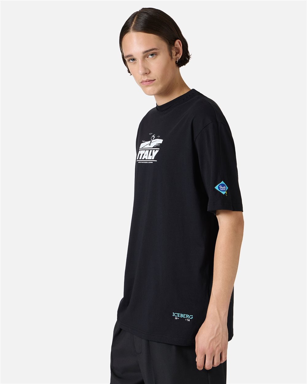 Relaxed fit black T-shirt with Peanuts prints and Iceberg embroidery - Iceberg - Official Website