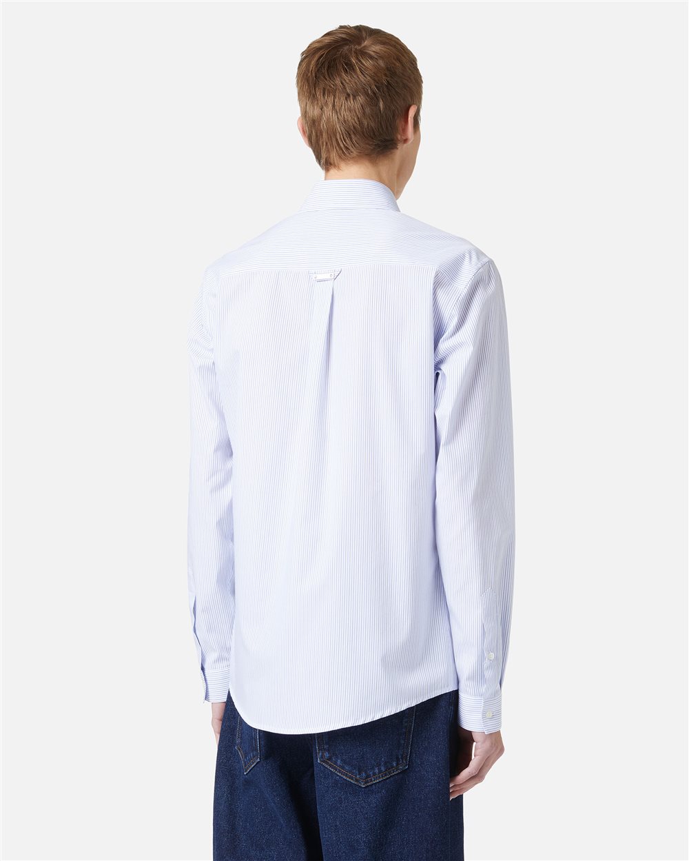Regular fit white and blue striped poplin shirt with Snoopy embroidery and metallic detail - Iceberg - Official Website