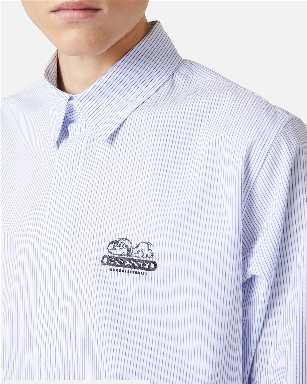 Regular fit white and blue striped poplin shirt with Snoopy embroidery and metallic detail - Iceberg - Official Website