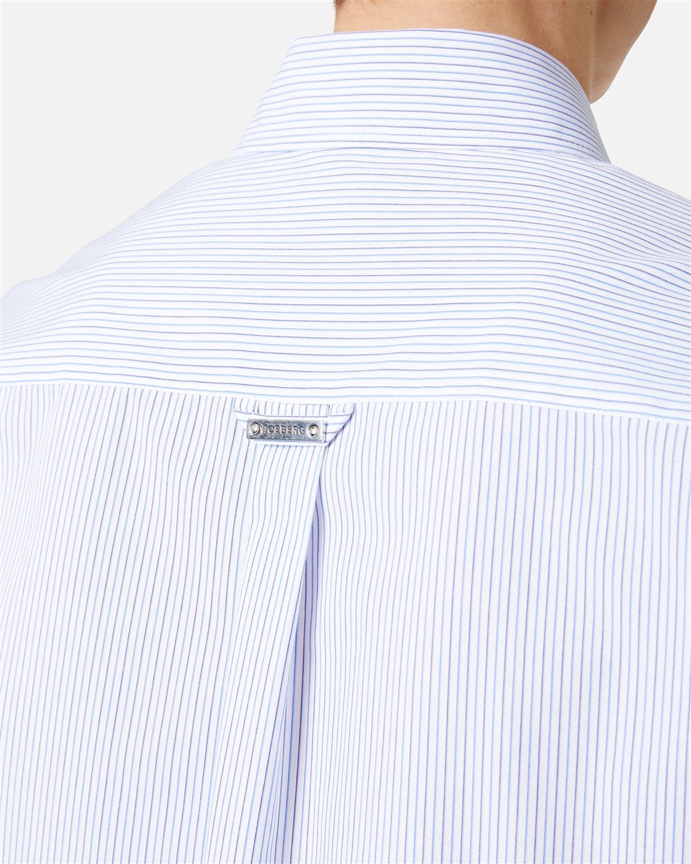 Regular fit white and blue striped poplin shirt with Snoopy embroidery and metallic detail - Iceberg - Official Website