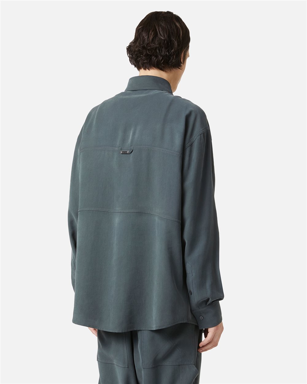 Dark grey over-fit shirt in fluid twill with tone-on-tone stitching and metallic detail - Iceberg - Official Website
