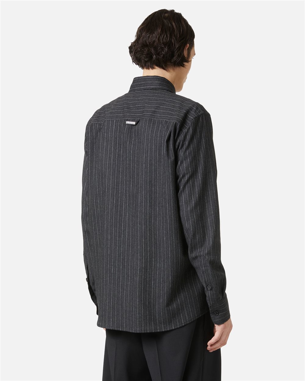 Dark grey regular fit shirt in cool pinstriped wool with shaped pockets and Iceberg logo zip - Iceberg - Official Website