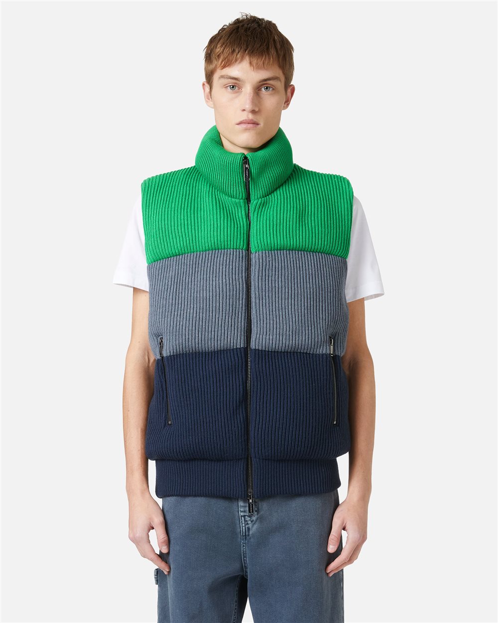 Melange full color block knitted band jacket - Iceberg - Official Website