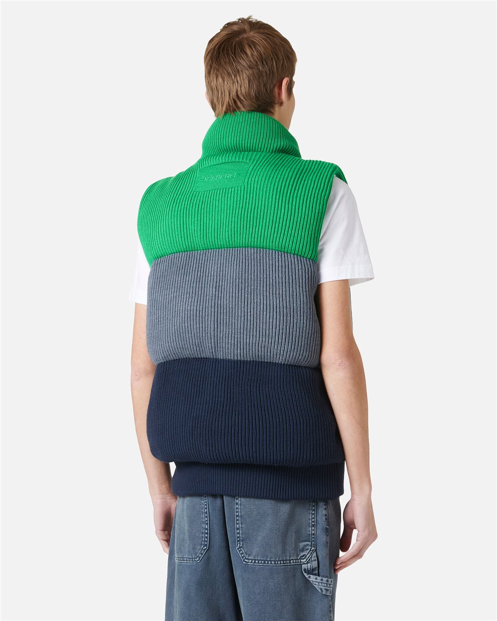 Melange full color block knitted band jacket - Iceberg - Official Website