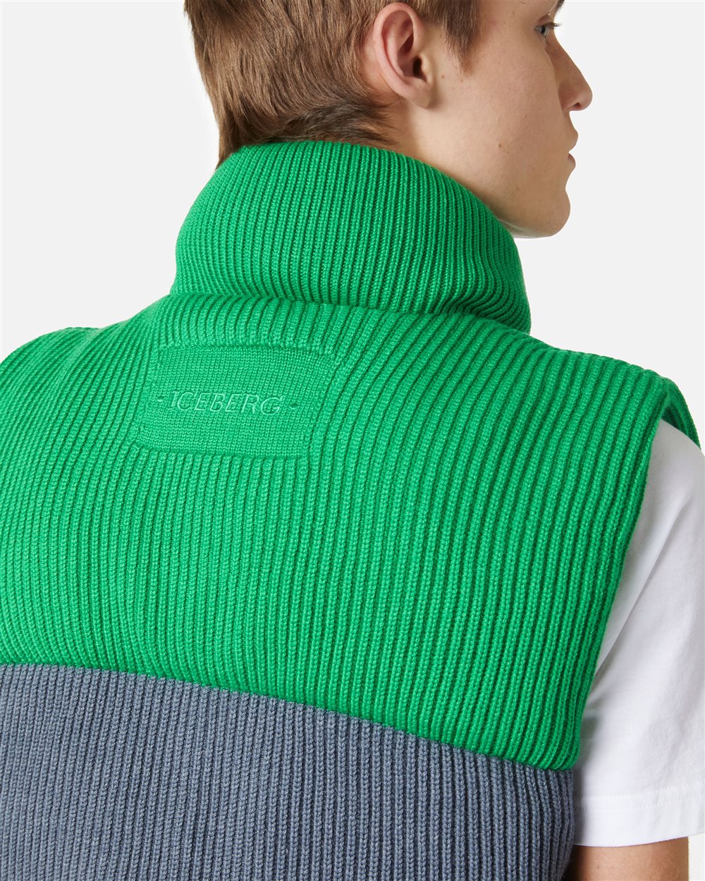 Melange full color block knitted band jacket - Iceberg - Official Website
