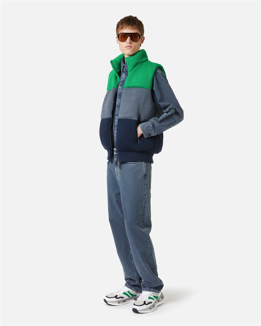 Melange full color block knitted band jacket - Iceberg - Official Website