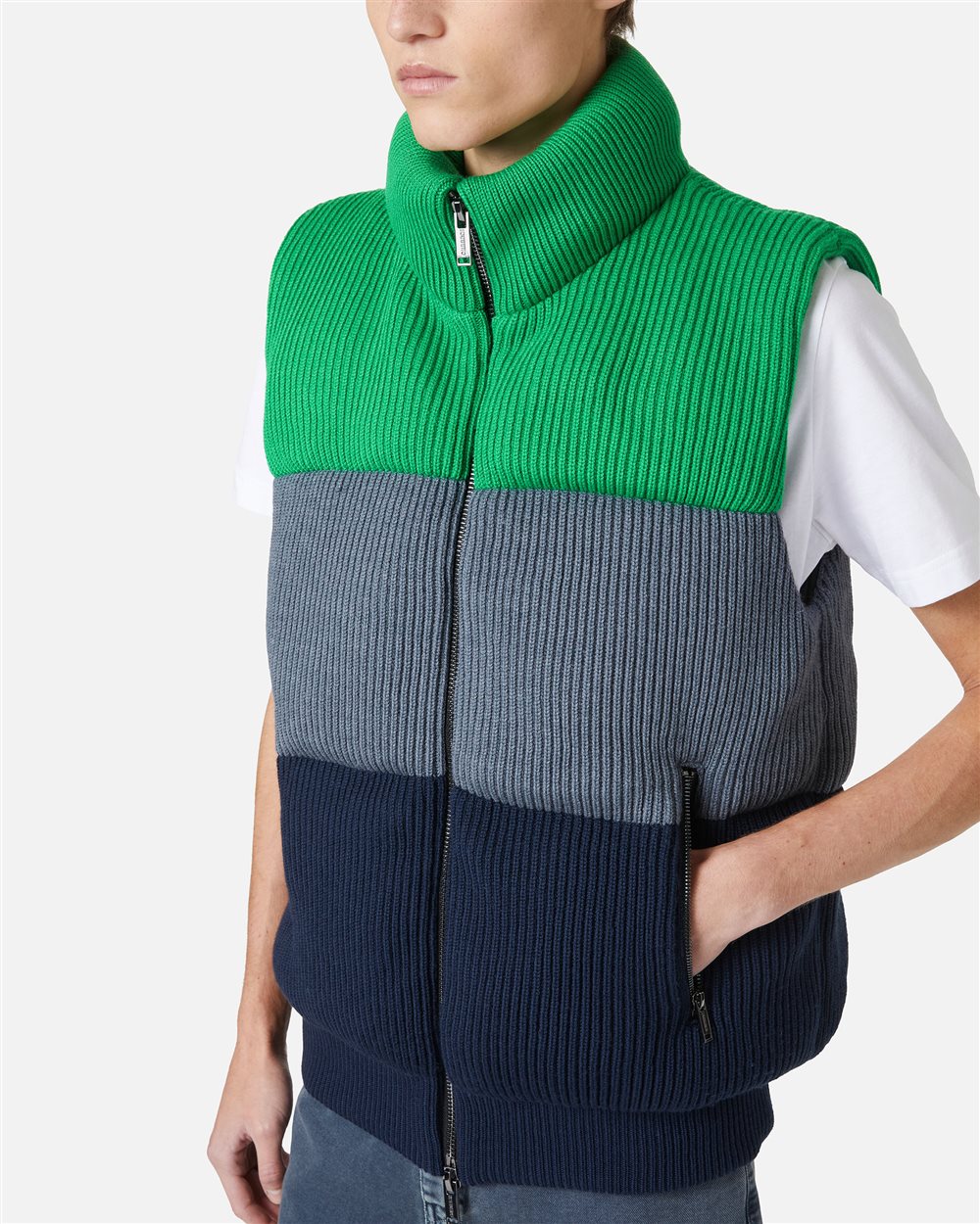 Melange full color block knitted band jacket - Iceberg - Official Website