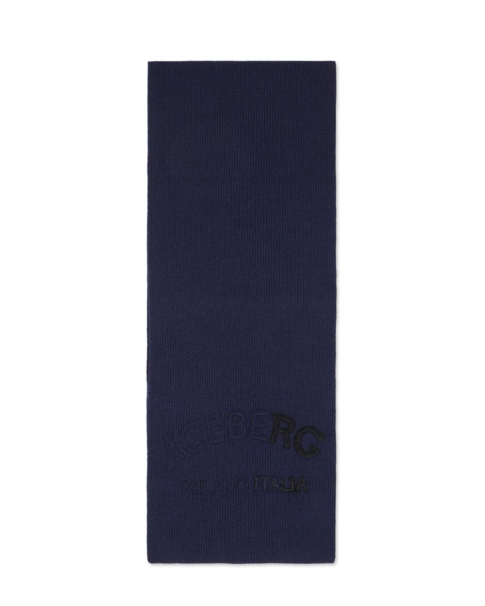 Very dark blue scarf in corn stitch with embroidery - Iceberg - Official Website