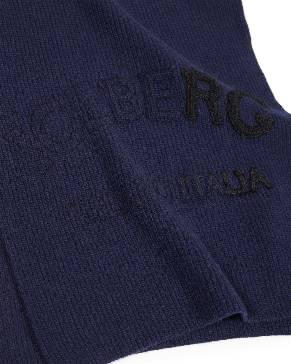 Very dark blue scarf in corn stitch with embroidery - Iceberg - Official Website