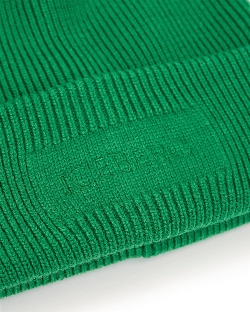 Emerald green hat in extra-fine merino wool knit - Iceberg - Official Website