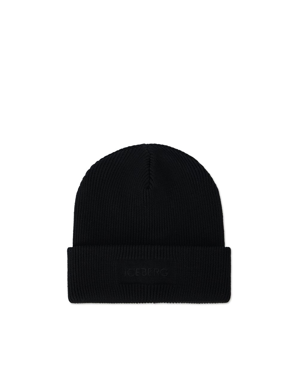 Black knitted hat in extra-fine merino wool - Iceberg - Official Website
