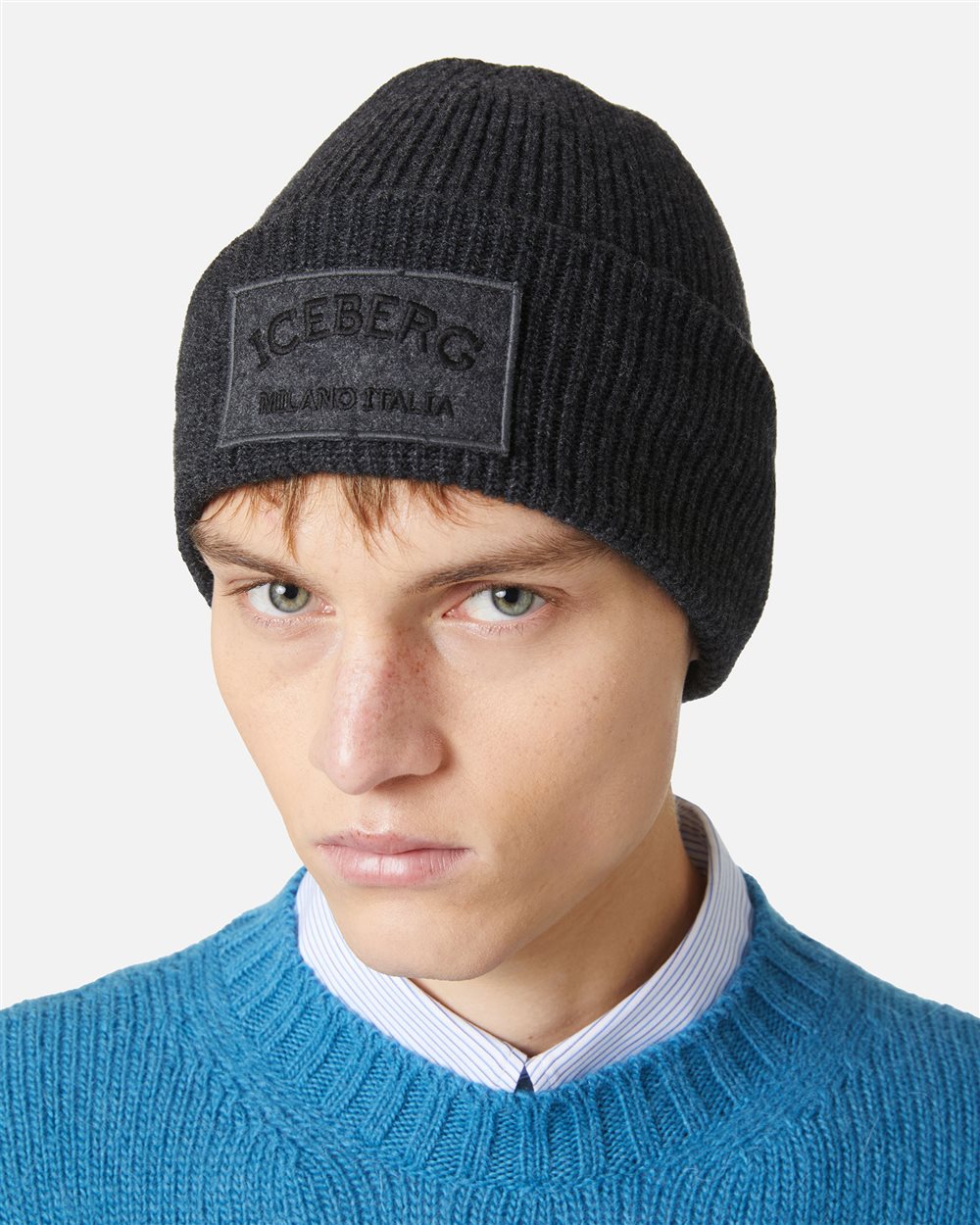 Melange grey cap in corn stitch - Iceberg - Official Website