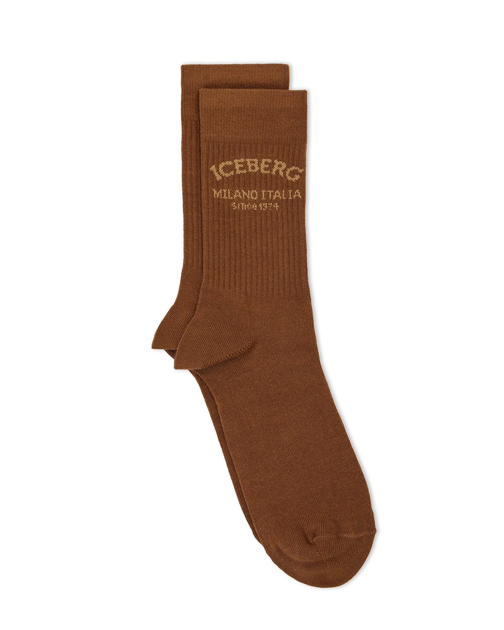Hazelnut-colored cotton socks with Iceberg Milano Italia logo - Iceberg - Official Website