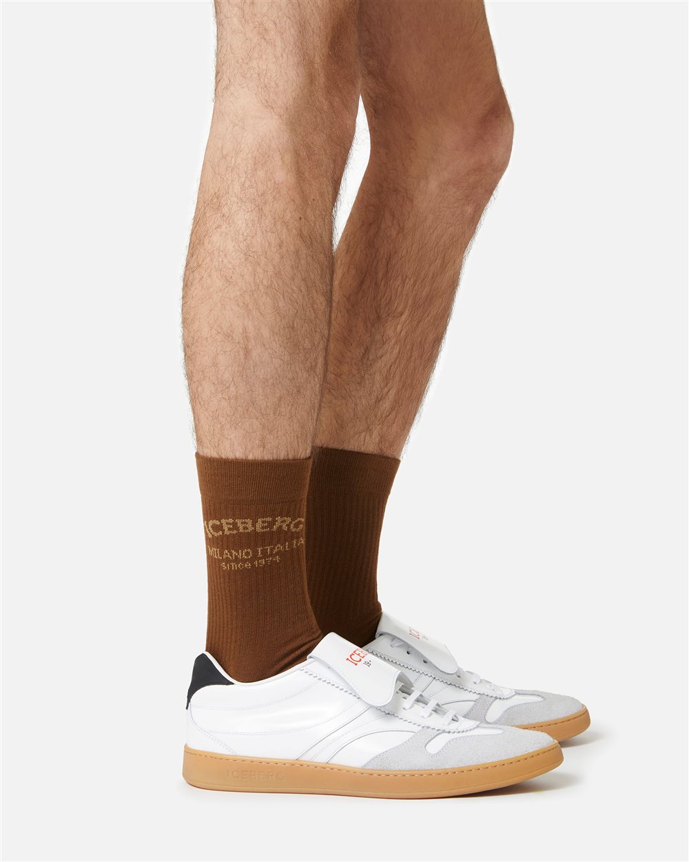 Hazelnut-colored cotton socks with Iceberg Milano Italia logo - Iceberg - Official Website