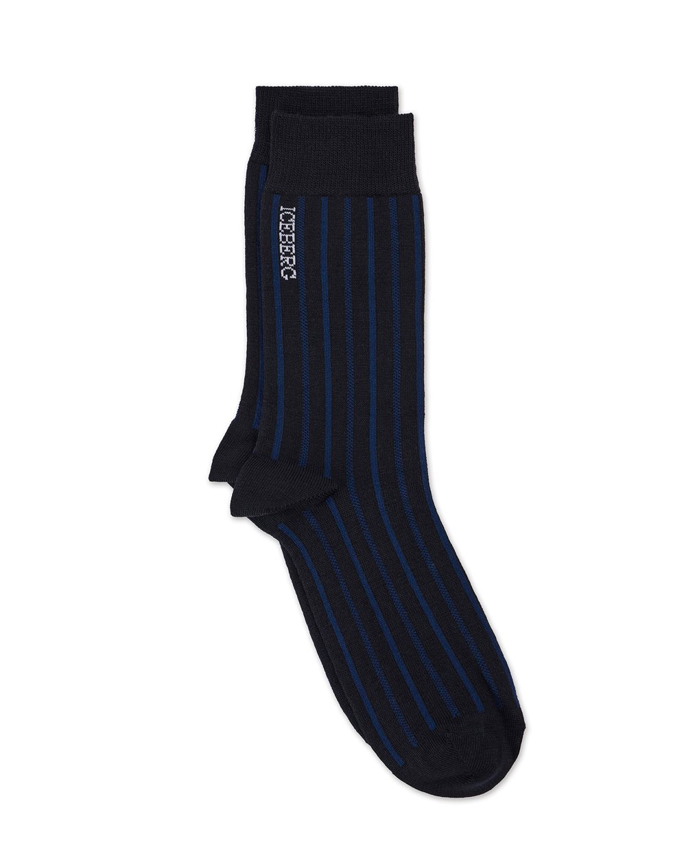 Blue ribbed wool sock with jacquard logo - Iceberg - Official Website