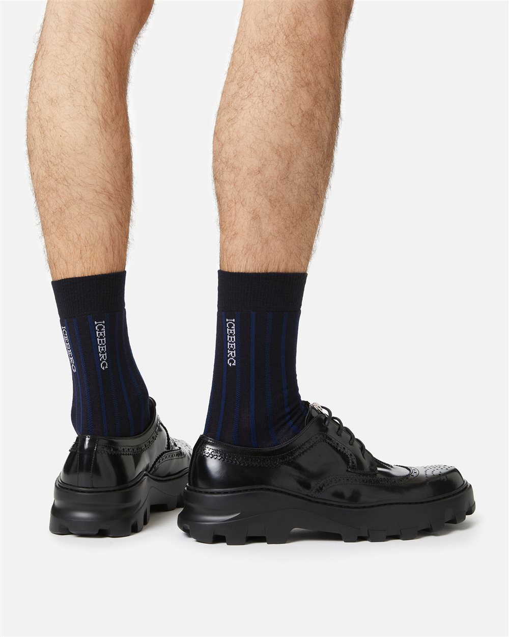 Blue ribbed wool sock with jacquard logo - Iceberg - Official Website