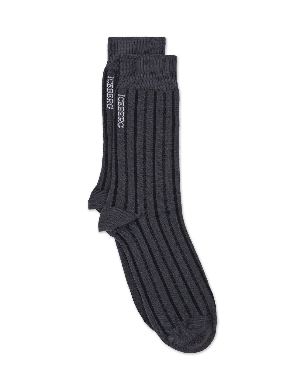 Dark grey ribbed wool sock with jacquard logo - Iceberg - Official Website