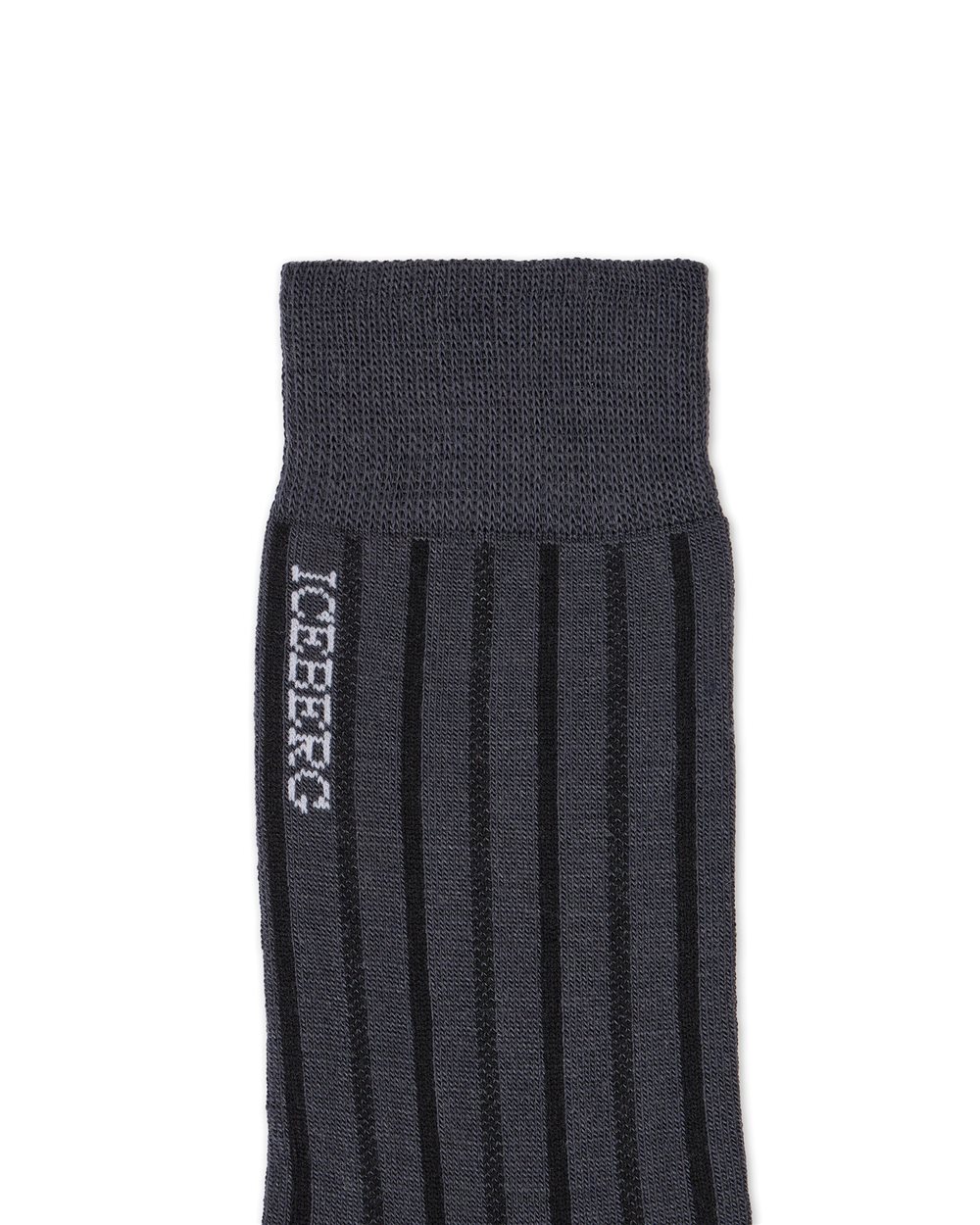 Dark grey ribbed wool sock with jacquard logo - Iceberg - Official Website