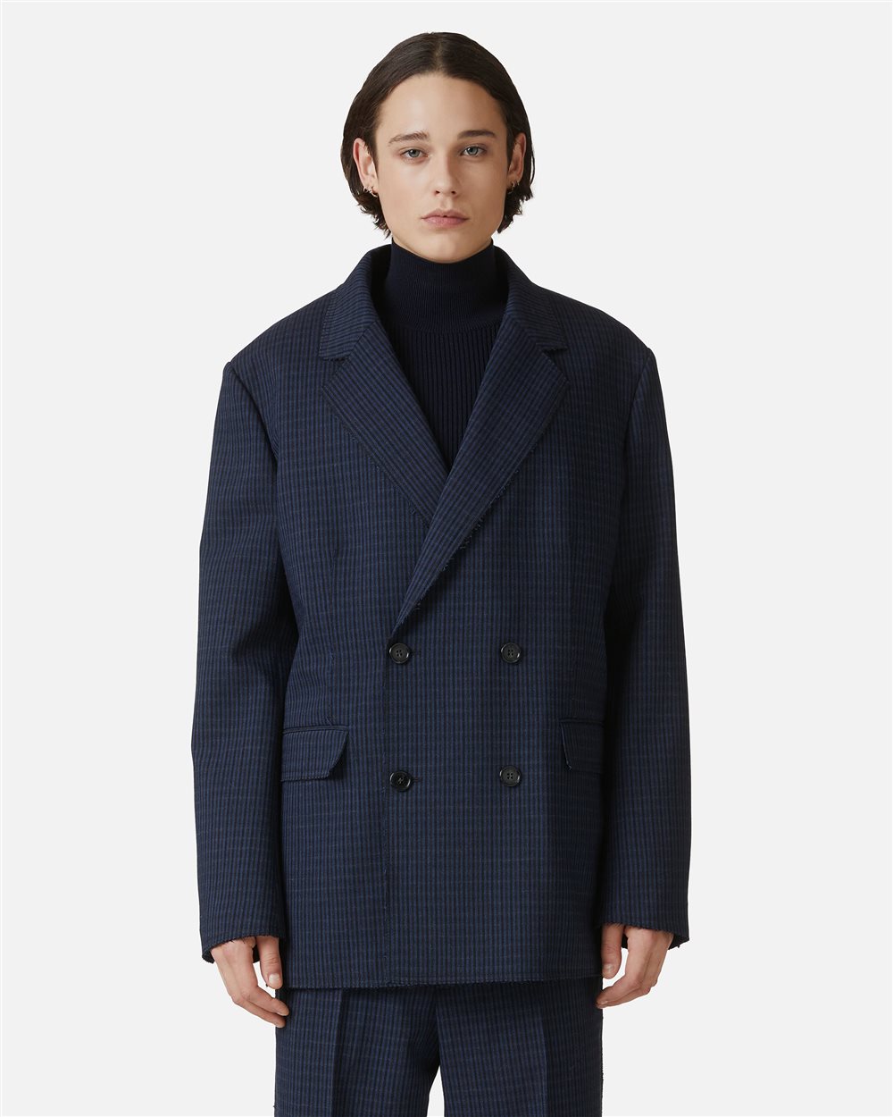 Regular-fit double-breasted jacket in blue and black check - Iceberg - Official Website