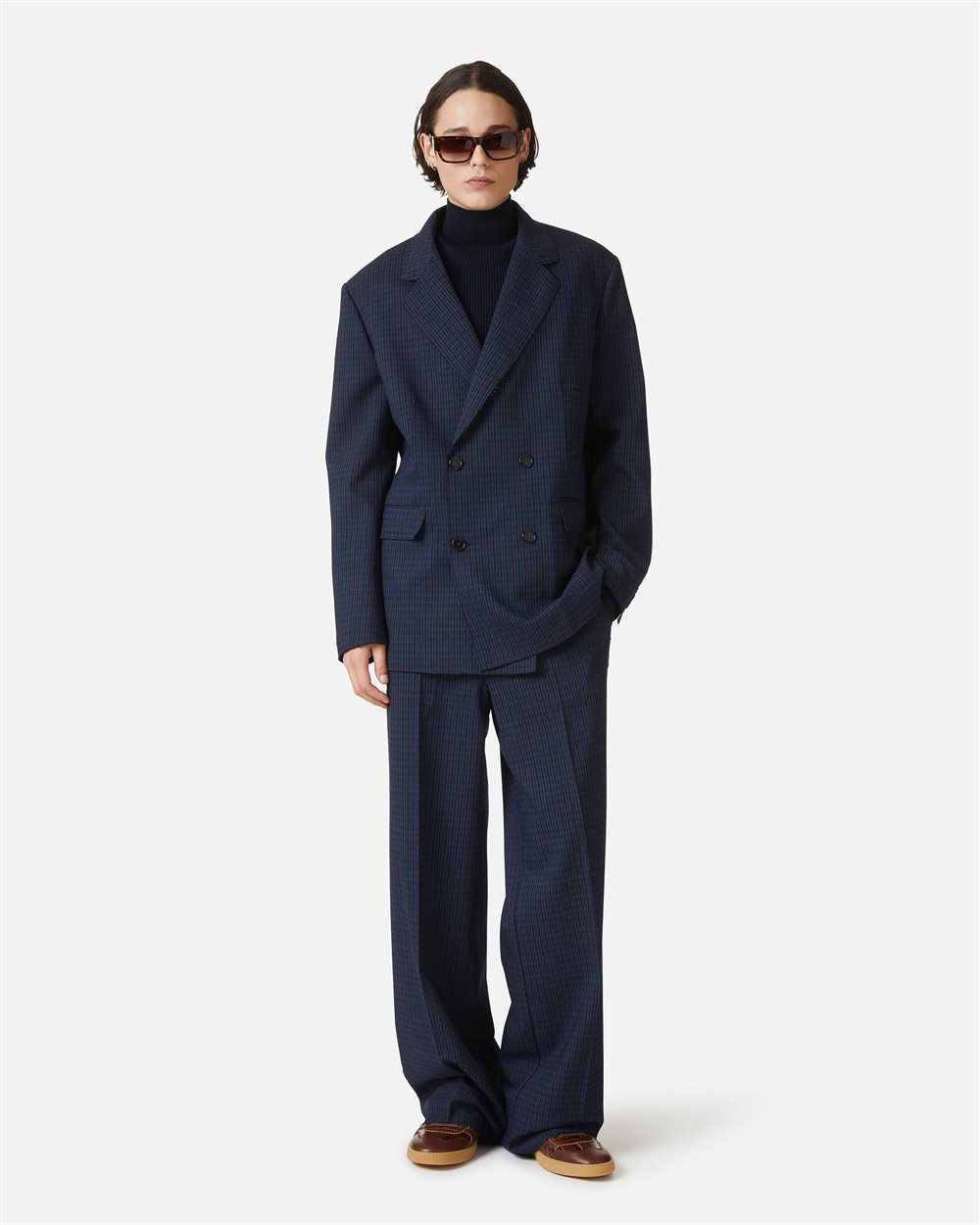 Regular-fit double-breasted jacket in blue and black check - Iceberg - Official Website