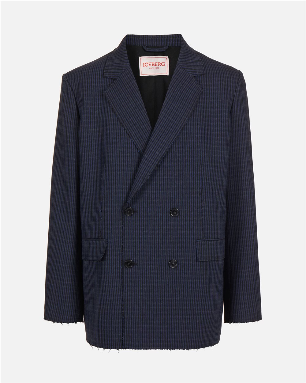 Regular-fit double-breasted jacket in blue and black check - Iceberg - Official Website