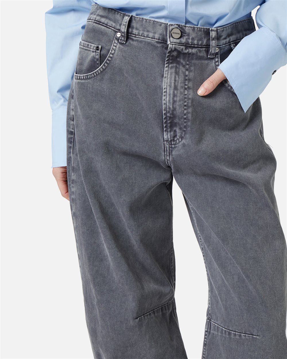 5-pocket barrel fit in dark grey marbled denim - Iceberg - Official Website