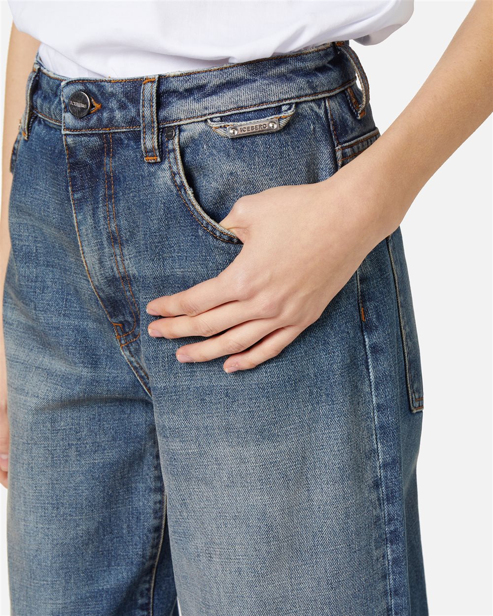 Indigo New Relaxed Fit Jeans in Stone Wash Denim - Iceberg - Official Website