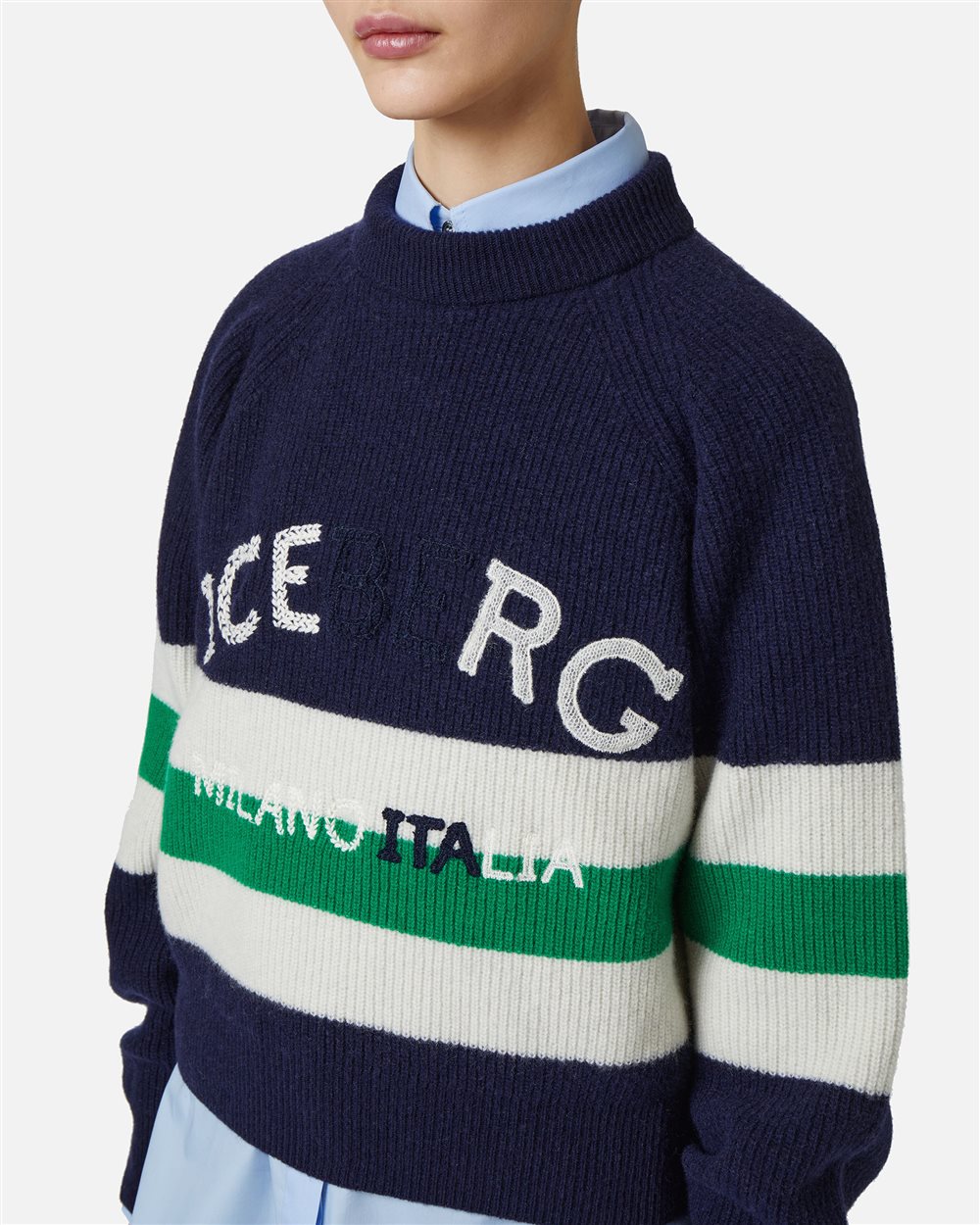 Multicolor crewneck sweater in lambswool with corn stitch - Iceberg - Official Website