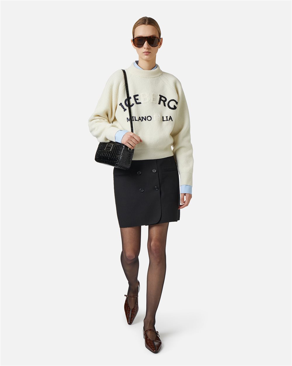 Milky white lambswool sweater with corn stitch - Iceberg - Official Website