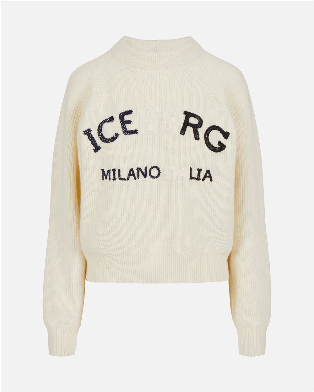 Milky white lambswool sweater with corn stitch - Iceberg - Official Website