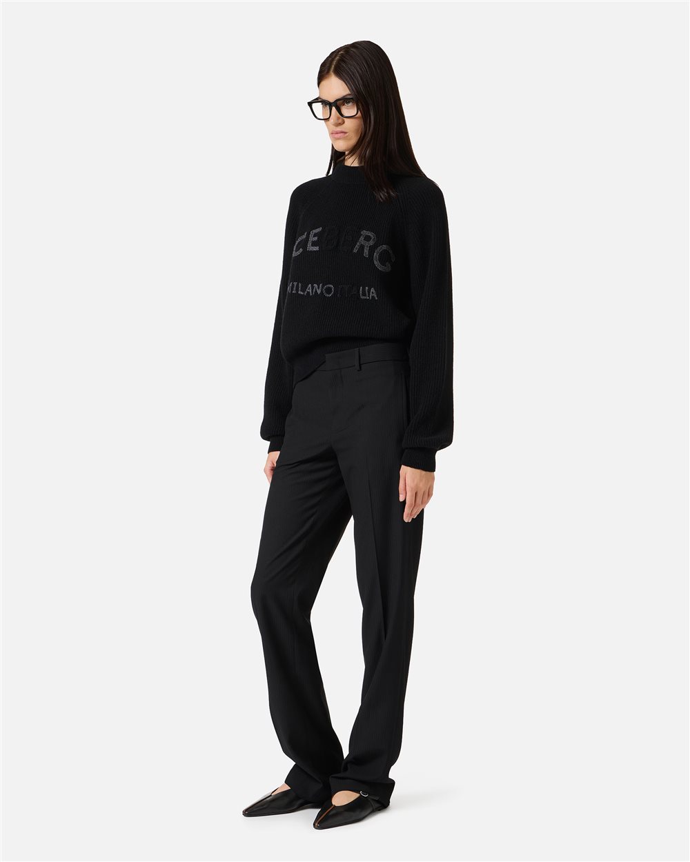 Black lambswool sweater with corn stitch - Iceberg - Official Website