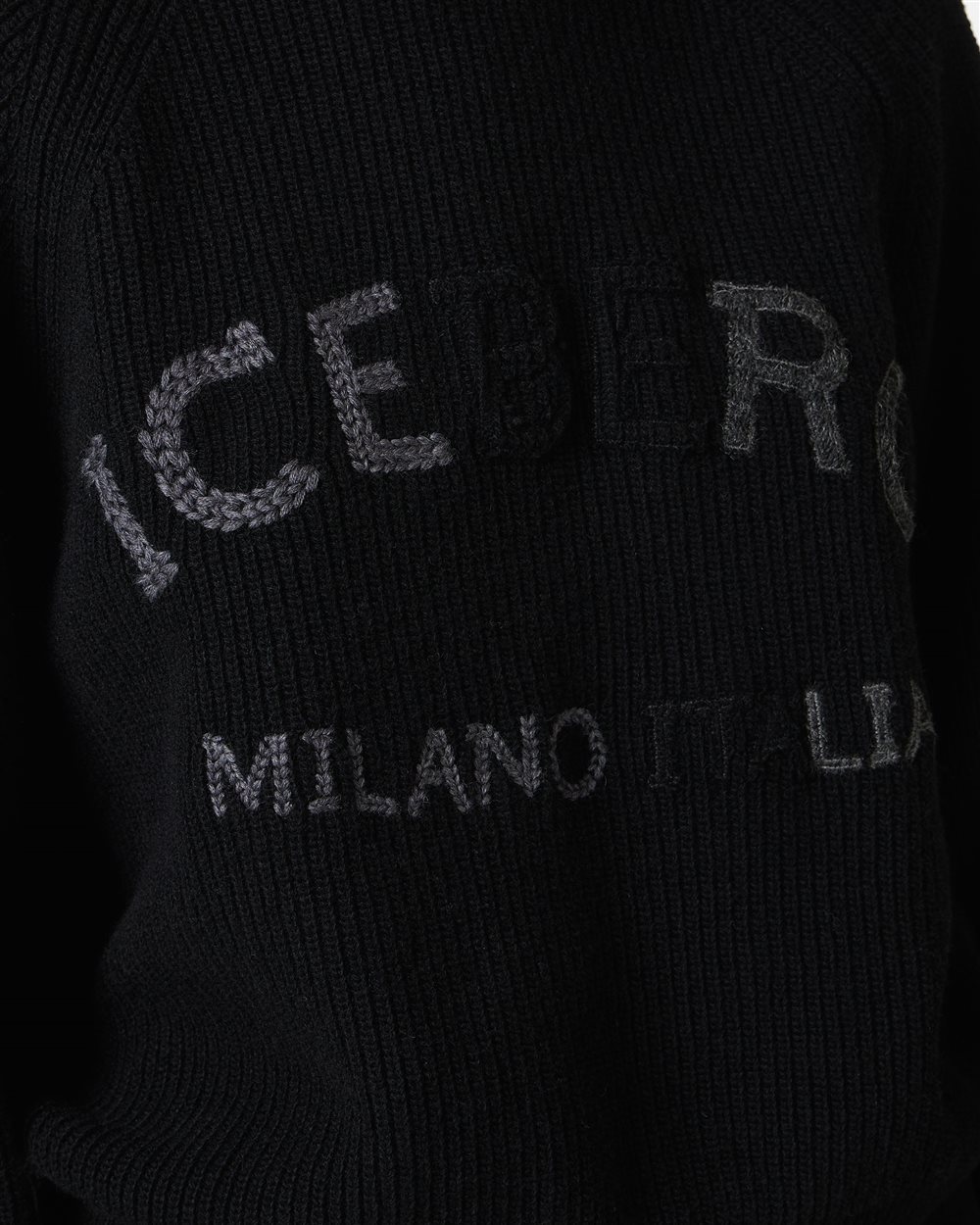 Black lambswool sweater with corn stitch - Iceberg - Official Website