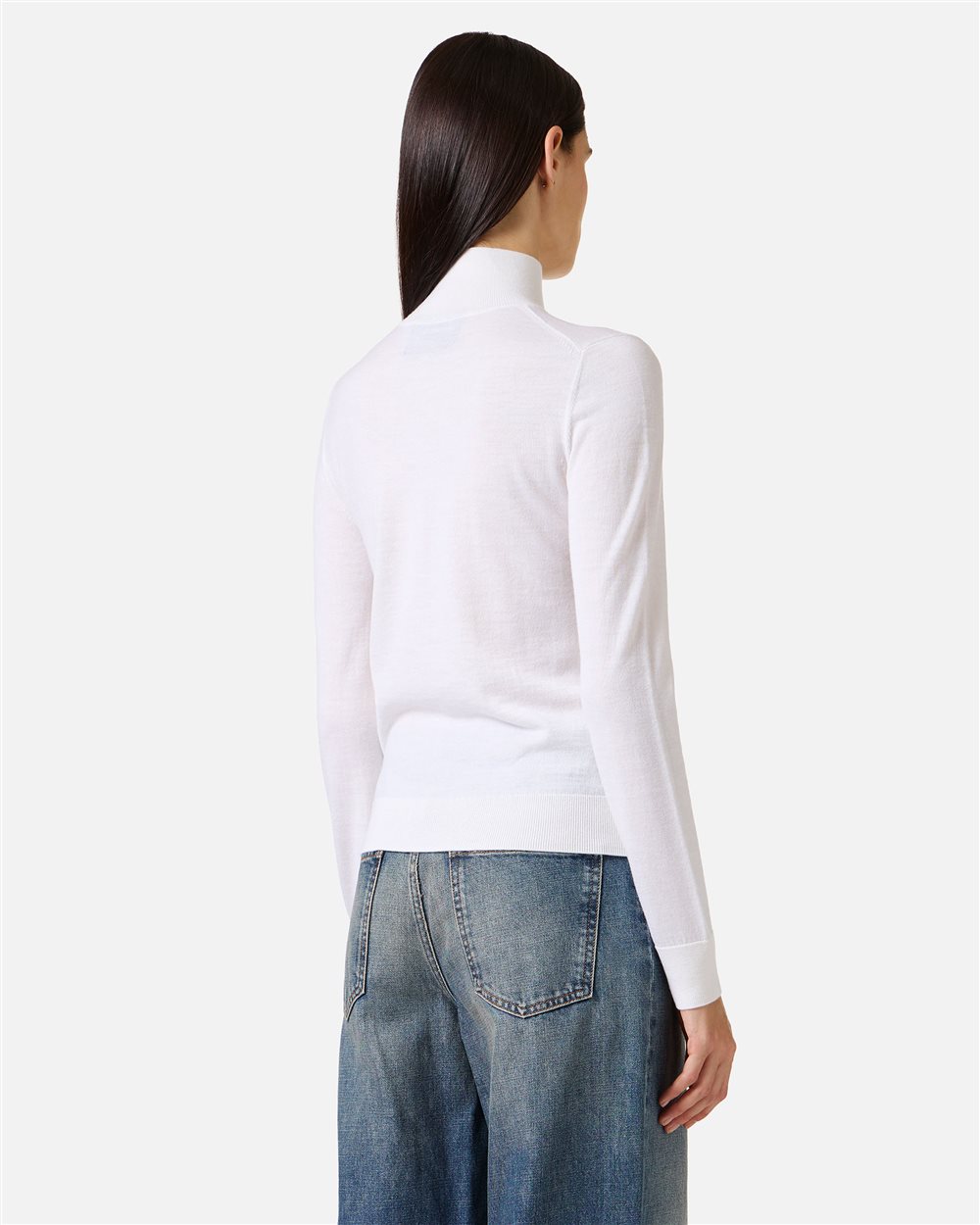 Ivory turtleneck sweater in extra-fine Merino wool with Iceberg logo inlaid on the collar - Iceberg - Official Website