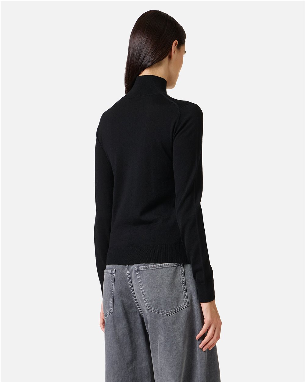 Black turtleneck sweater in extra-fine Merino wool with Iceberg logo inlaid on the collar - Iceberg - Official Website