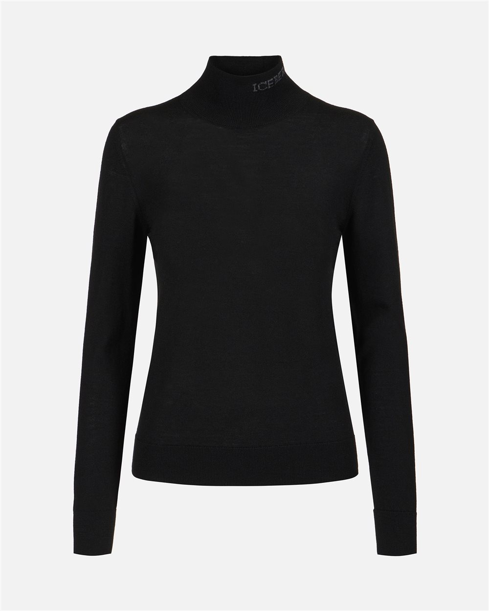 Black turtleneck sweater in extra-fine Merino wool with Iceberg logo inlaid on the collar - Iceberg - Official Website