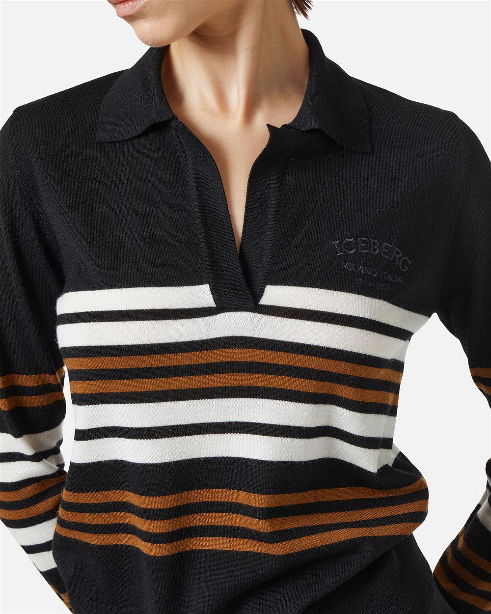 Long-sleeved polo shirt in extra-fine Merino wool with Iceberg Milano tone-on-tone customization - Iceberg - Official Website