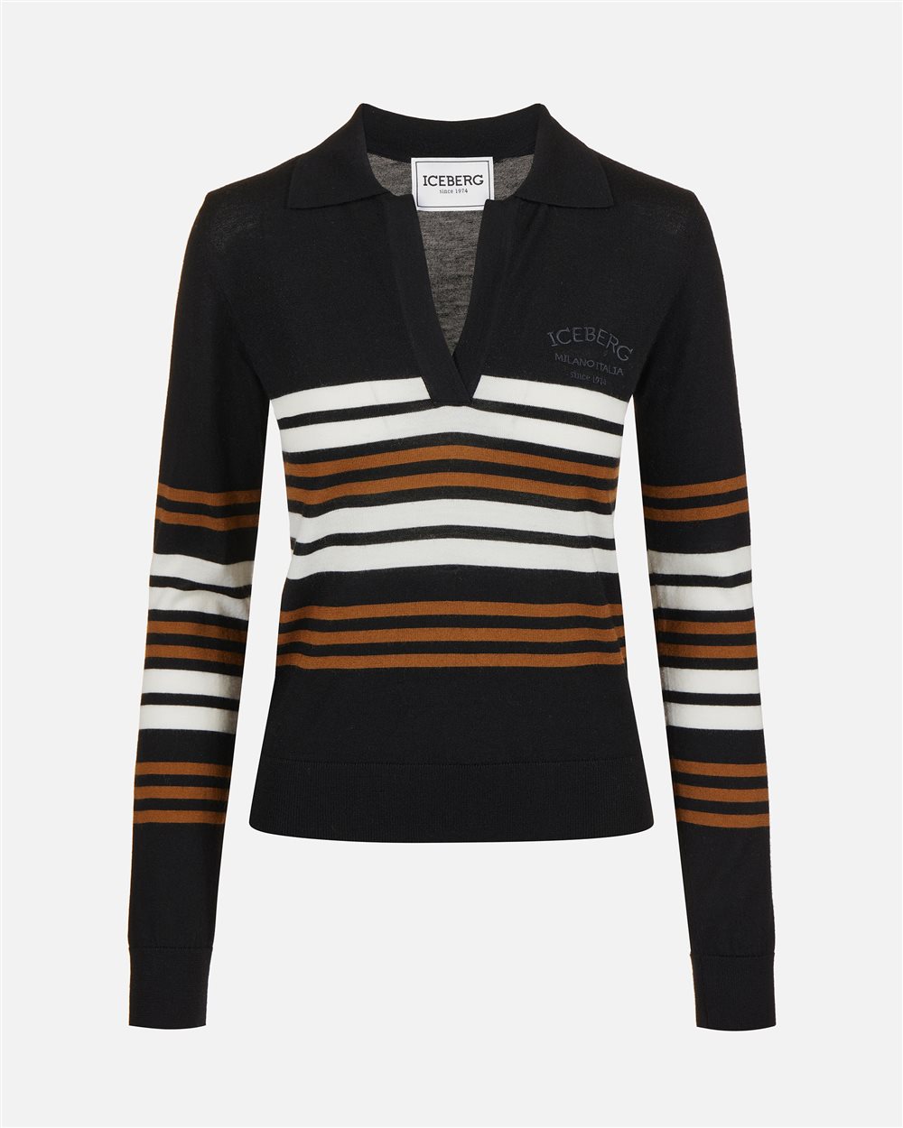 Long-sleeved polo shirt in extra-fine Merino wool with Iceberg Milano tone-on-tone customization - Iceberg - Official Website