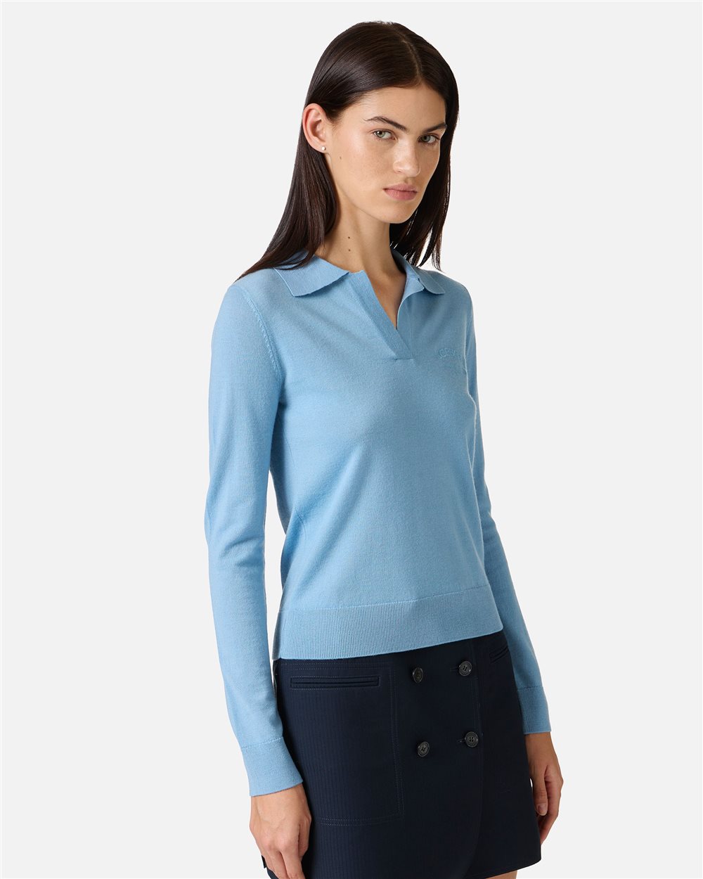 Long-sleeved polo shirt in extra-fine Merino wool with Iceberg Milano tone-on-tone customization - Iceberg - Official Website