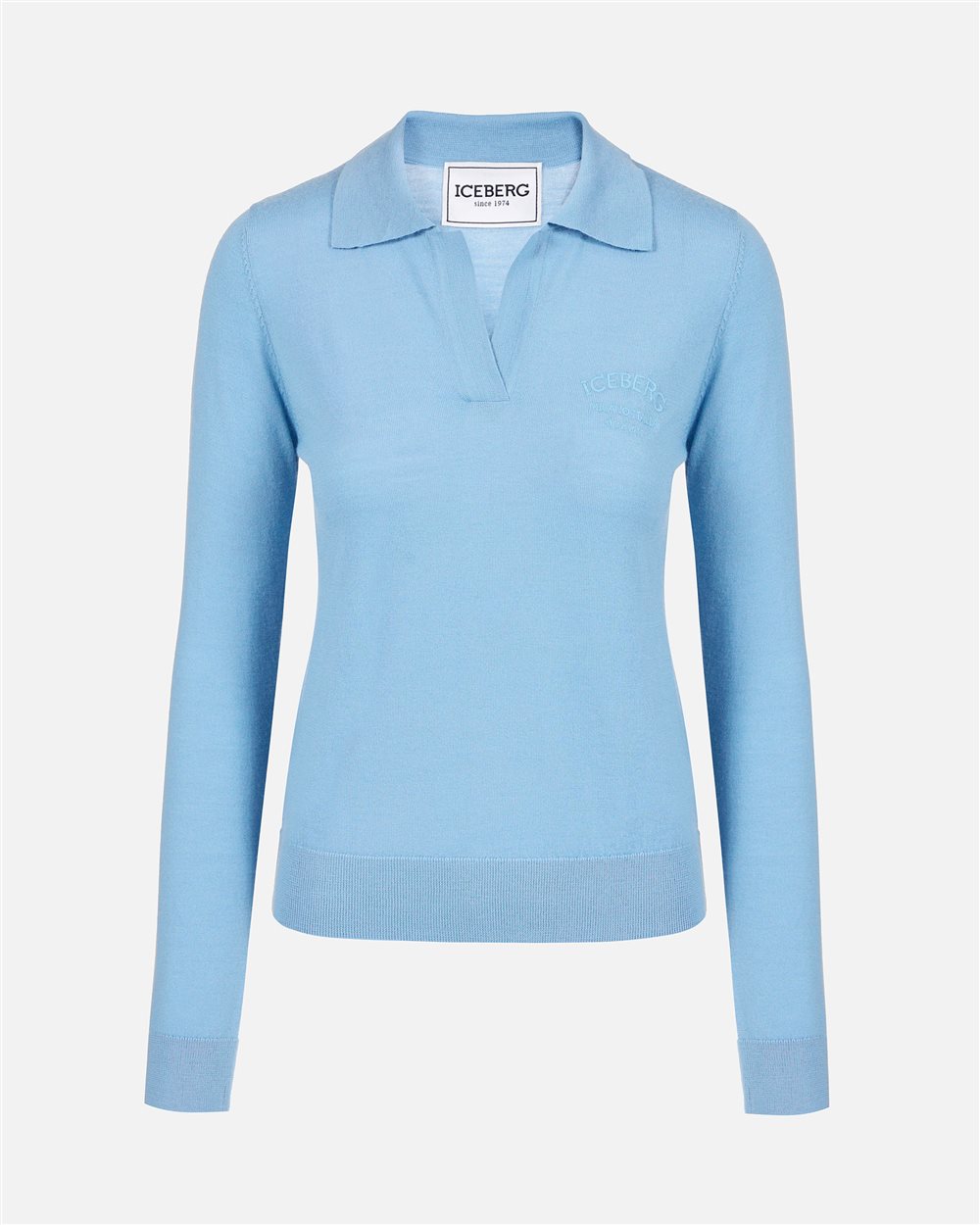 Long-sleeved polo shirt in extra-fine Merino wool with Iceberg Milano tone-on-tone customization - Iceberg - Official Website