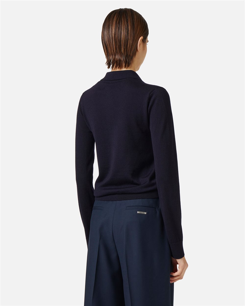 Polo blu a manica lunga in lana Merinos extrafine con logo Iceberg - Iceberg - Official Website
