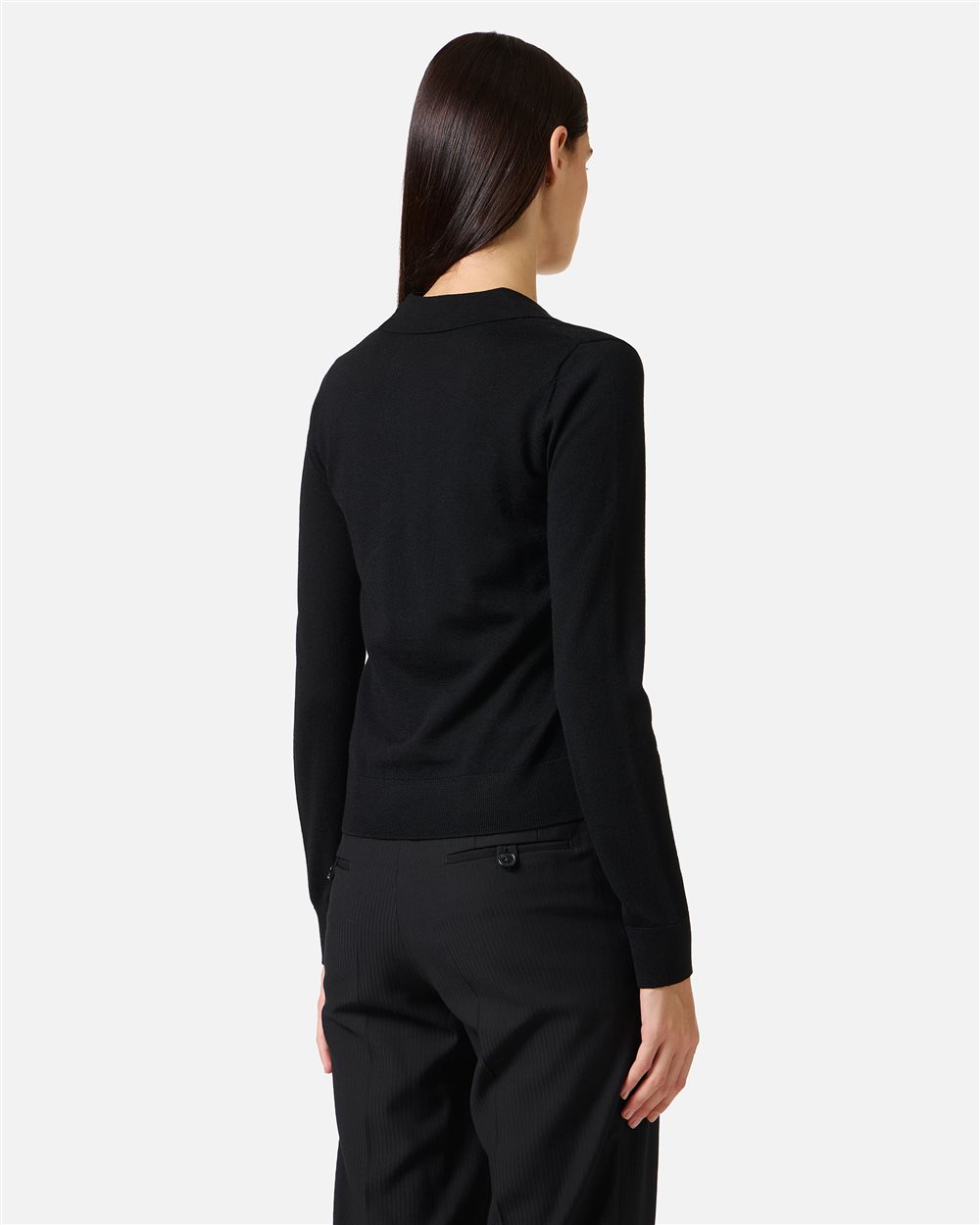 Black long-sleeved polo shirt in extra-fine Merino wool with Iceberg logo - Iceberg - Official Website
