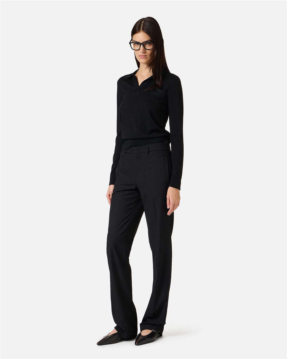 Black long-sleeved polo shirt in extra-fine Merino wool with Iceberg logo - Iceberg - Official Website