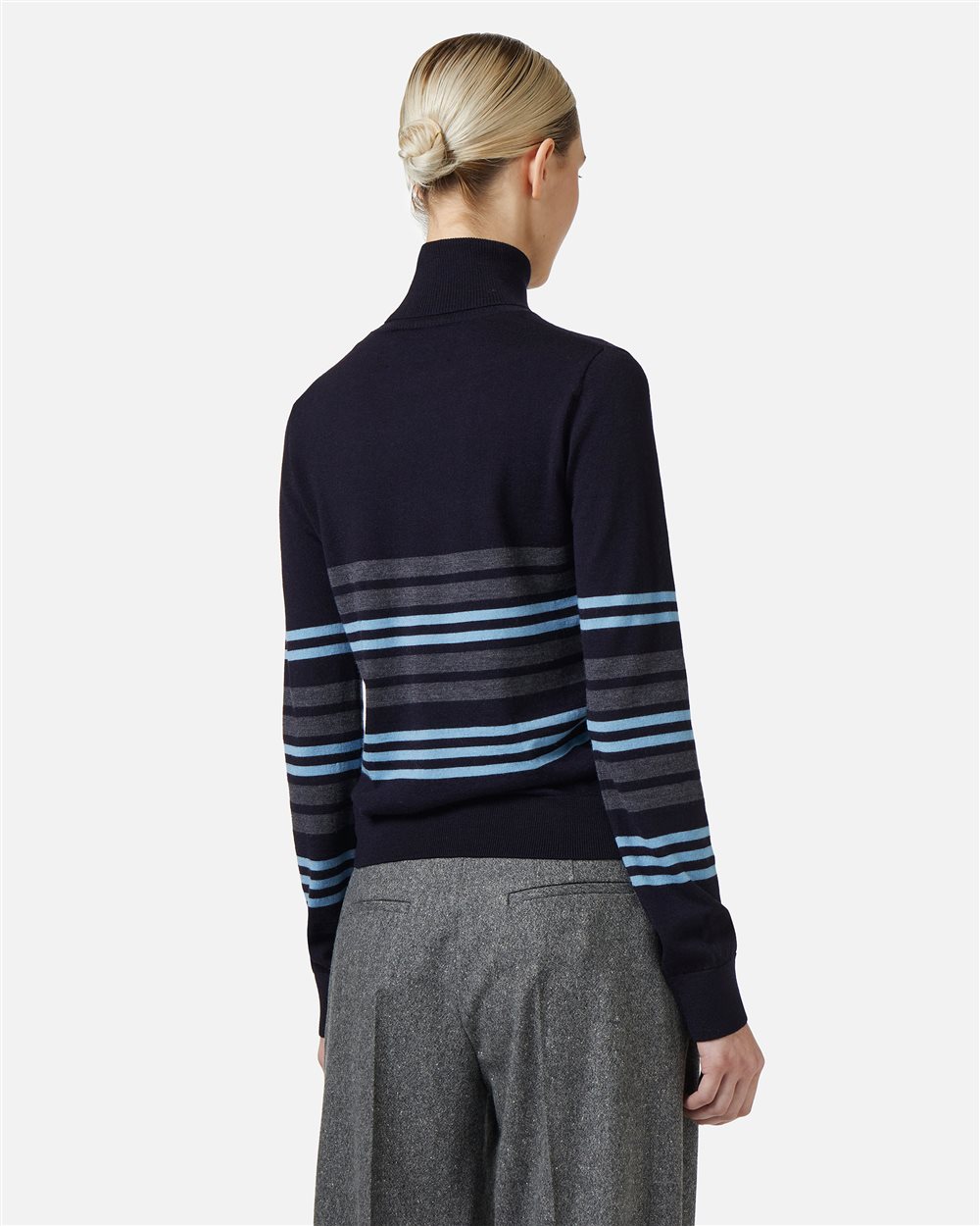 Multicolored long-sleeved turtleneck sweater in extra-fine Merino wool with Iceberg embroidery - Iceberg - Official Website