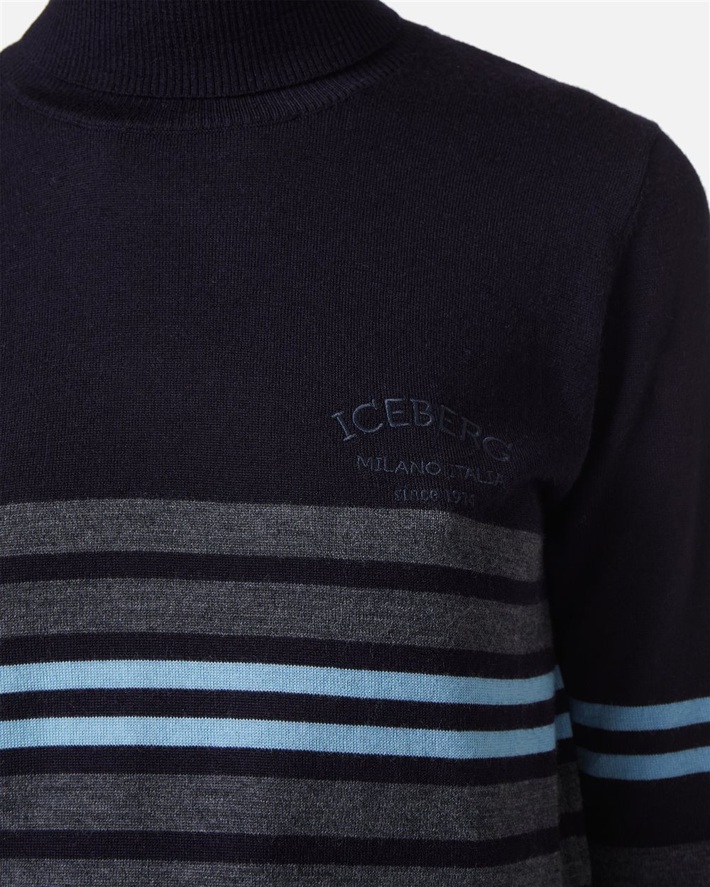 Multicolored long-sleeved turtleneck sweater in extra-fine Merino wool with Iceberg embroidery - Iceberg - Official Website